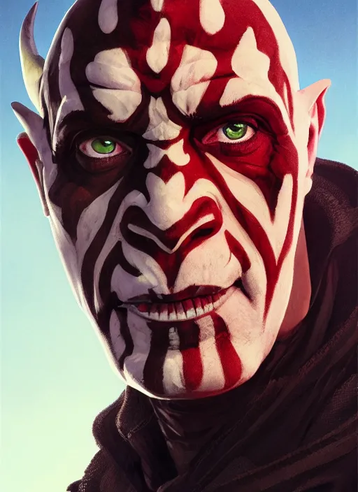 Image similar to highly detailed portrait darth maul in gta v, stephen bliss, unreal engine, fantasy art by greg rutkowski, loish, rhads, ferdinand knab, makoto shinkai and lois van baarle, ilya kuvshinov, rossdraws, tom bagshaw, global illumination, radiant light, detailed and intricate environment