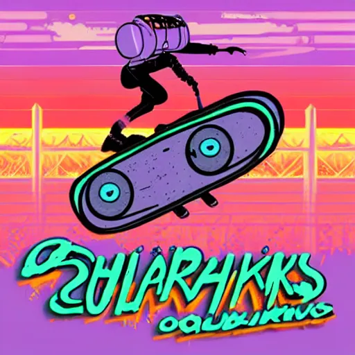 Image similar to Chtulu octupus monster skateboarding, synthwave