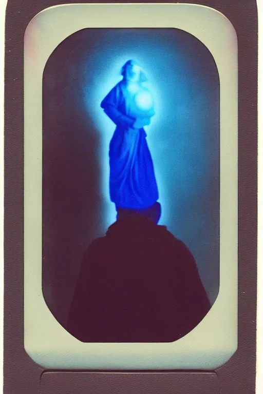 Prompt: vintage polaroid analog photo portrait of gargamel, processional portrait, lit from behind, 8 k, warm azure tones, color bleed, film grain