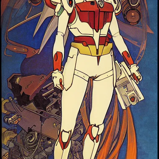 Image similar to anime manga mecha gundam pilot portrait by Alphonse Mucha art nuevou