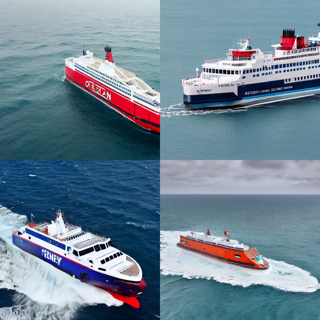 Prompt: A large ferry on ocean, with hurricane, 4k, detailed, professional photography, wide angle