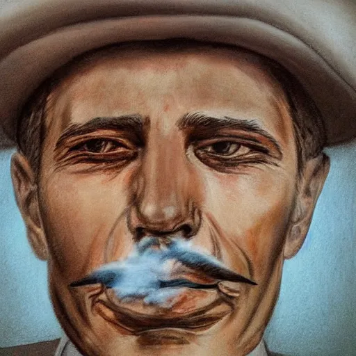 Prompt: smoke coming out of victorlaszlo 8 8's nose, portait, artistic, realistic