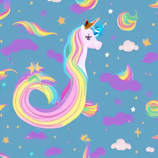 Prompt: a unicorn with a mermaid tail floating in space