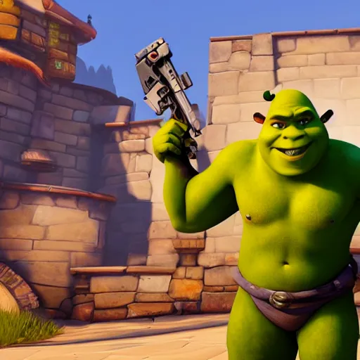 Prompt: shrek as a overwatch hero, ingame, focused, detailed, 4 k