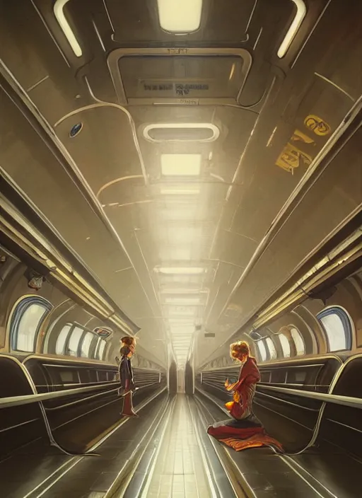 Image similar to perfectly - empty subway train interior, intricate, highly detailed, digital painting, artstation, concept art, smooth, sharp focus, illustration, unreal engine 5, 8 k, art by artgerm and greg rutkowski and alphonse mucha