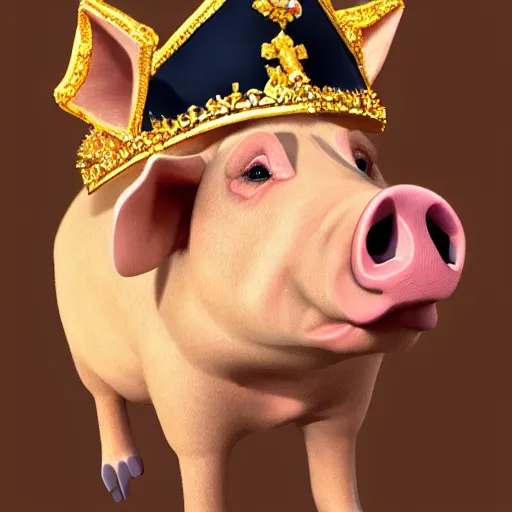 Image similar to A pig wearing a crown, 8k, Artstation, epic illustration, dramatic lighting