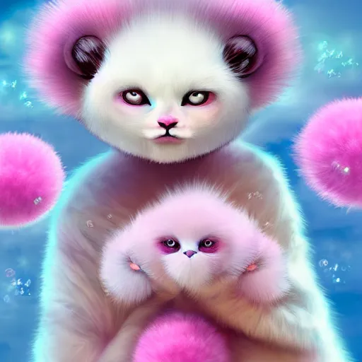 Image similar to white mink with head surrounded by pink circle nimbus made of chromosomes and bacteria matte art hd lilia alvarado 8k starring at camera