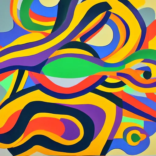 Prompt: rubber duck painting in the style of frank stella, concentric lines, overlapping lines, very colorful