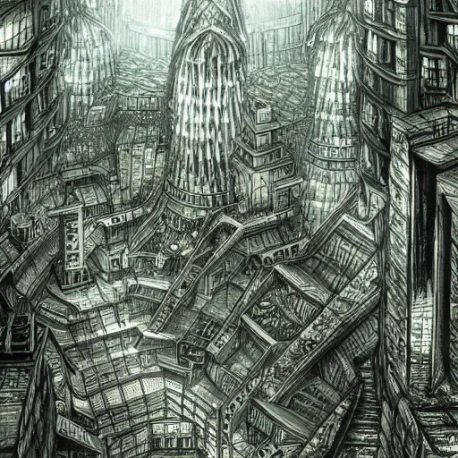 Prompt: stunning concept art for an underground city by kentaro miura, hyper-detailed, professional illustration