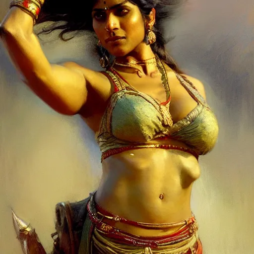 Image similar to a fit indian woman. highly detailed painting by gaston bussiere, craig mullins, j. c. leyendecker 8 k