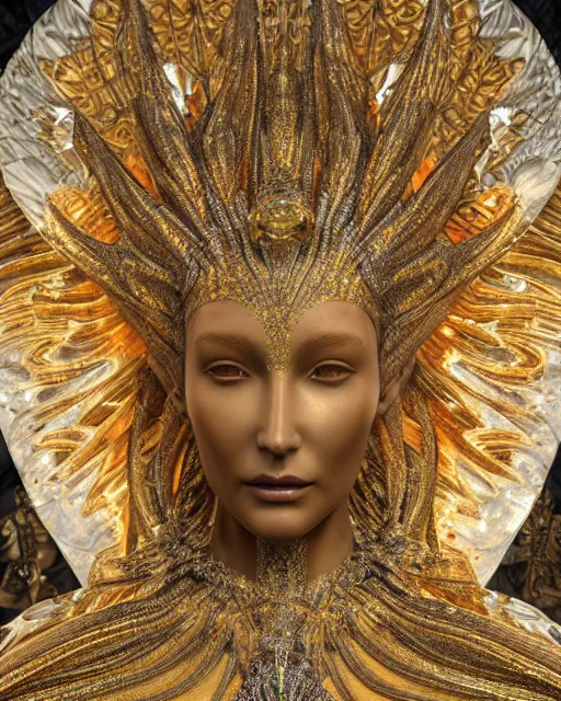 Image similar to a highly detailed metahuman 4 k close up render of an alien goddess bella hadid monument indian sculpture in iris van herpen dress schiaparelli in diamonds crystals swarovski and jewelry iridescent in style of alphonse mucha gustav klimt trending on artstation made in unreal engine 4