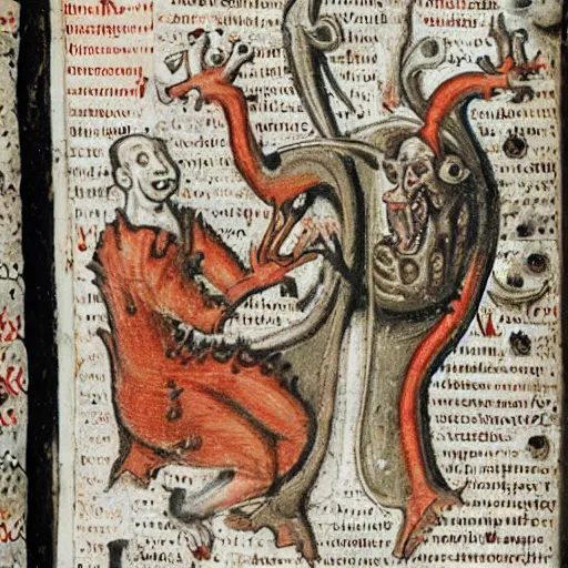 Image similar to grotesque creatures in the margins of old illuminated manuscripts