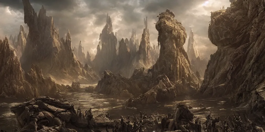 Image similar to beautiful matte painting by weta workshop 4 k, cinematic dramatic atmosphere, dramatic lighting