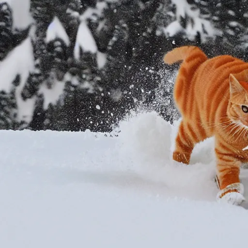 Image similar to a plain orange tabby cat skiing