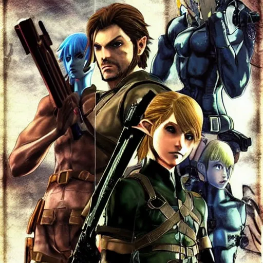 Image similar to zelda, metal gear solid, resident evil