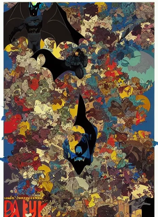 Image similar to !!!!! very coherent!!!!! oil painting, batman poster detailed patterns, bats pop art, bats splash painting, bats, art by geof darrow, ashley wood, alphonse mucha, makoto shinkai, dark shadow