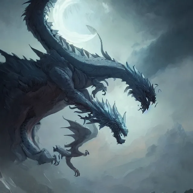 Image similar to a painting of a moon dragon by greg rutkowski, dark fantasy art, high detail, trending on artstation