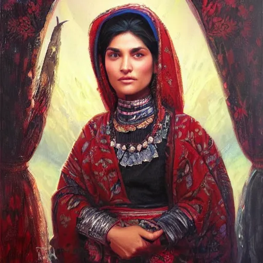 Image similar to portrait of a afghani woman ( 3 5 ) from afghanistan in 2 0 2 1, an oil painting by ross tran and thomas kincade