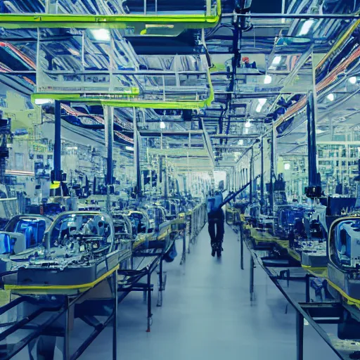 Image similar to photograph of a robot factory, 4K