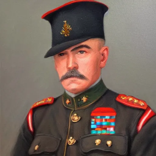 Image similar to official portrait of a WWI army officer. Detailed oil painting