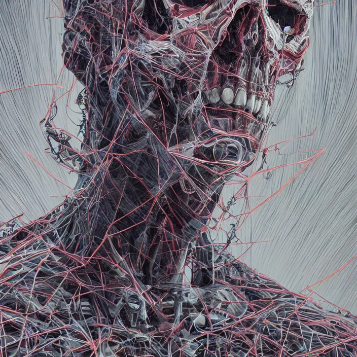 Image similar to portrait of Ryan Reynolds as a skeleton. intricate abstract. intricate artwork. nightmare fuel. by Tooth Wu, wlop, beeple, dan mumford. octane render, trending on artstation, greg rutkowski very coherent symmetrical artwork. cinematic, hyper realism, high detail, octane render, 8k, iridescent accents