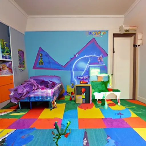 Prompt: a portal to the monster dimension under the bed in a childrens room