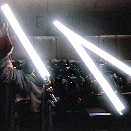 Image similar to Bernie sanders as a Jedi knight fighting storm troopers cinematic lighting, 35mm film