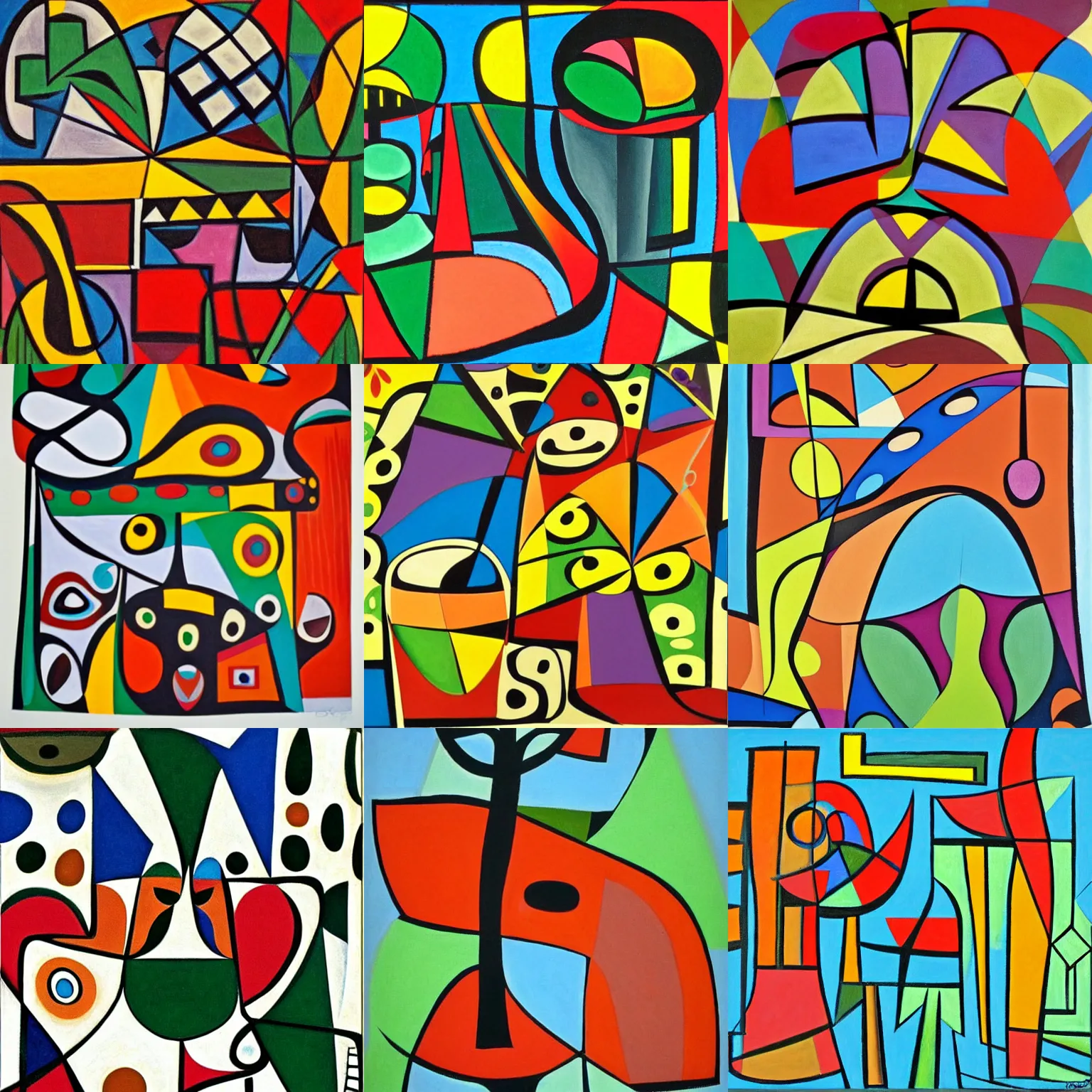 Prompt: geometric cappuccino woodlands style, by norval morrisseau, trees in background in cubist style by picasso