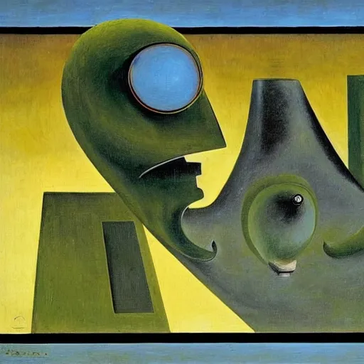 Prompt: An oil painting of a strange alien creature by Max Ernst and Giorgio de Chirico