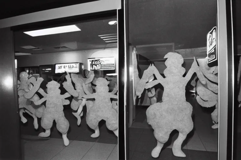 Prompt: 35mm photo of transdimensional entities raiding a burger king