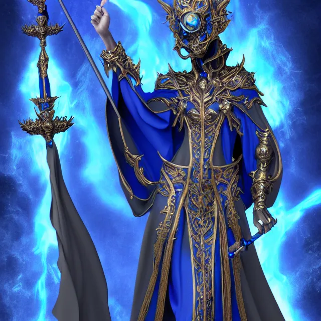 Prompt: elemental water witch in ornate blue robes and staff, highly detailed, 8 k, hdr,, clayton crain