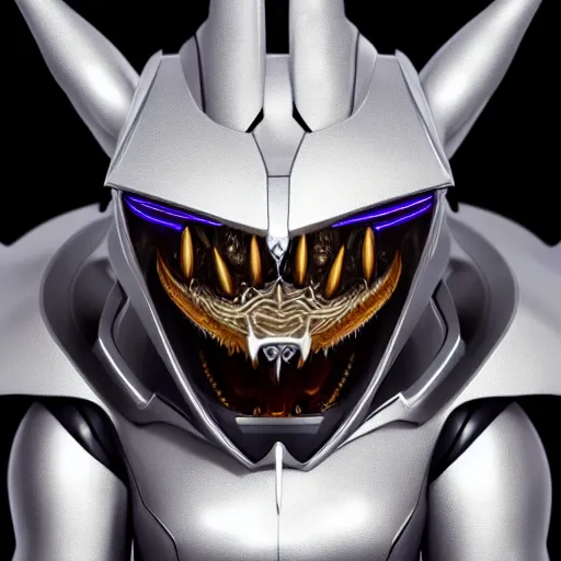 Image similar to high quality close up headshot of a cute beautiful stunning robot anthropomorphic female dragon, with sleek silver armor, a black OLED visor over the eyes, looking at the camera, her sharp dragon maw open in front of the camera, camera looking deep down into the detailed living maw, about to consume you, you being the dragon's food, highly detailed digital art, furry art, anthro art, sci fi, warframe art, destiny art, high quality, 3D realistic, dragon mawshot, dragon art, Furaffinity, Deviantart