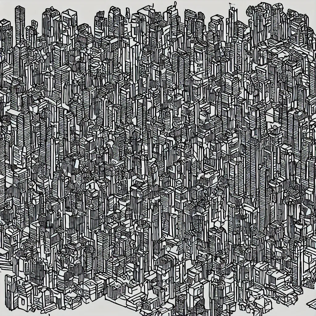 Prompt: sharpie sketch of an RTS game level in set in a futuristic city with robot chess pieces as players