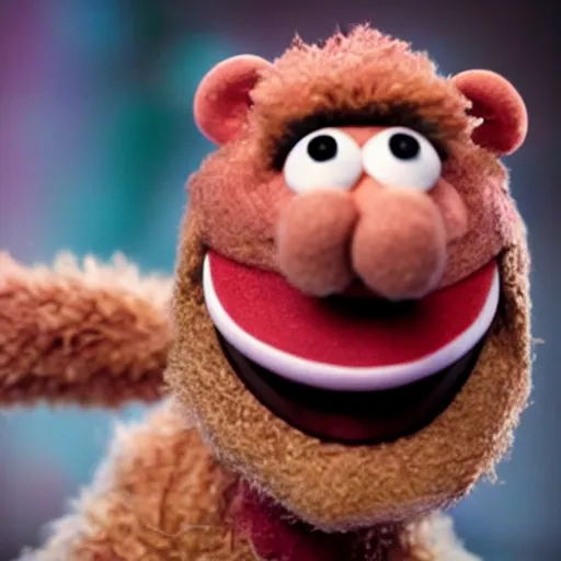 Image similar to A still of Nicolas Cage as a muppet, 4k, 35mm, ultra realistic, studio lighting