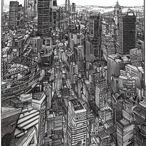 Image similar to a city by q hayashida, highly detailed, cityscape, professionally drawn