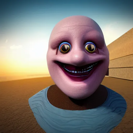Prompt: worm with a smiling human face, cgi render, highly detailed