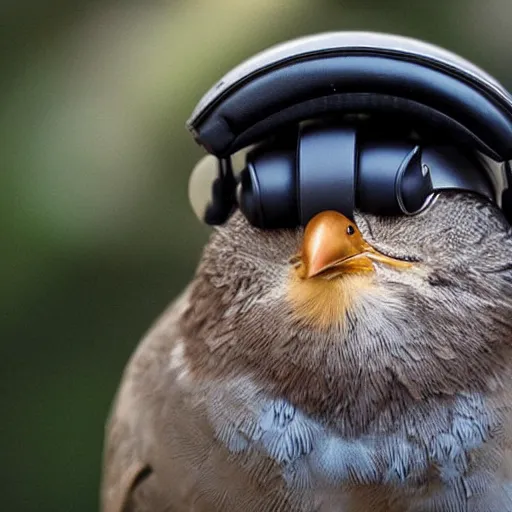 Image similar to a bird wearing headphones