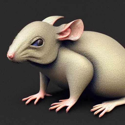 Prompt: a rat, smooth plastic, 3-d render, painting by HR Giger