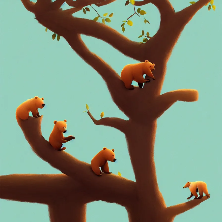 Prompt: Bear on a tree crossing the river, art by Goro Fujita, ilustration, concept art, sharp focus, ArtStation, Deviantart