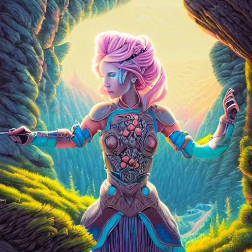 Image similar to ethereal cybernetic princess in the mountains, extremely detailed, sharp focus, wide view, full body shot, smooth, digital illustration, by lisa perrin!!!!, dan mumford, james jean, by rossdraws, frank franzzeta, sakimichan, gouache background