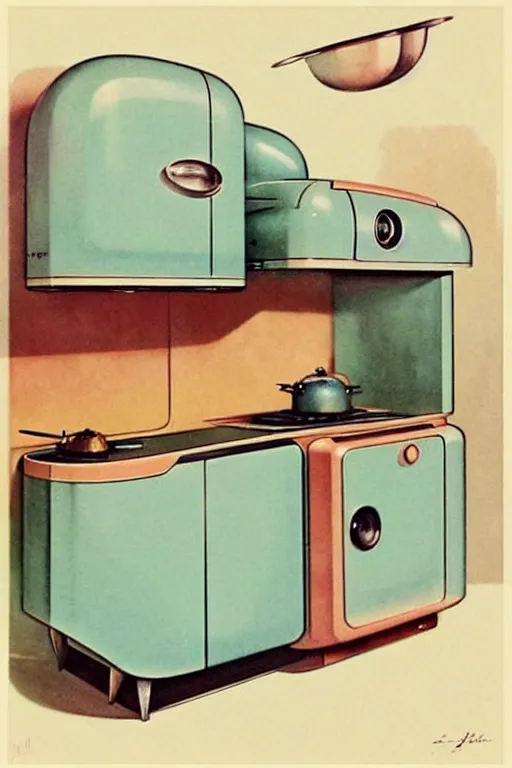 Image similar to ( ( ( ( ( 1 9 5 0 s retro future art deco kitchen design. muted colors. ) ) ) ) ) by jean - baptiste monge!!!!!!!!!!!!!!!!!!!!!!!!!!!!!!