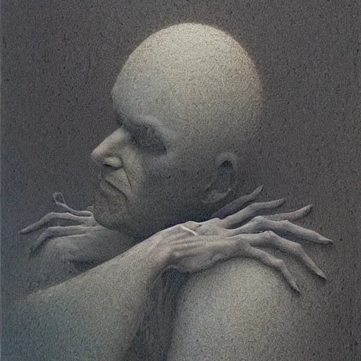 Image similar to the sandman by neil gaiman painted by beksinski, highly detailed