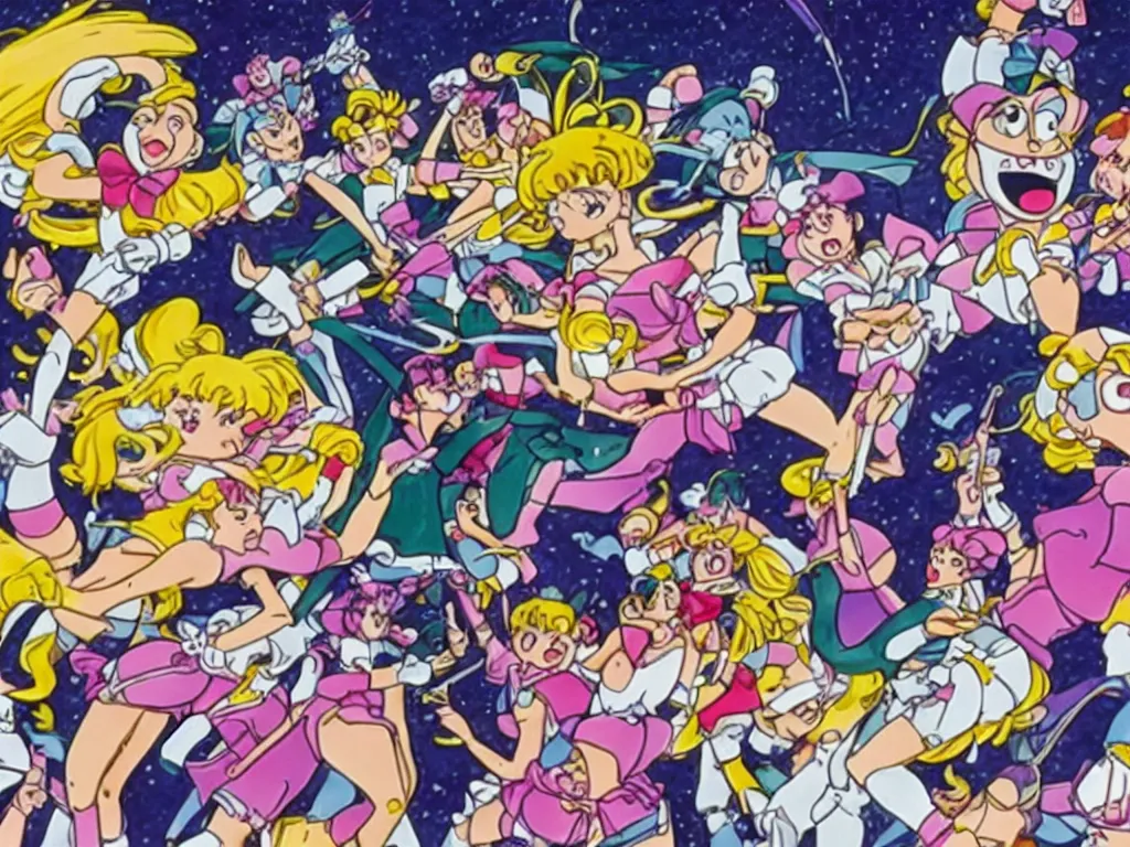 Image similar to Sailor Moon in Wallace and Gromit, cyborg ninja battle scene