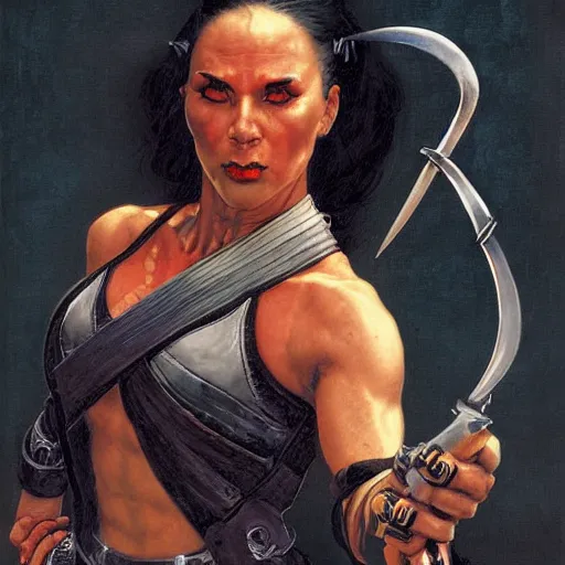 Image similar to portrait of a female mortal kombat warrior, by gerald brom and norman rockwell