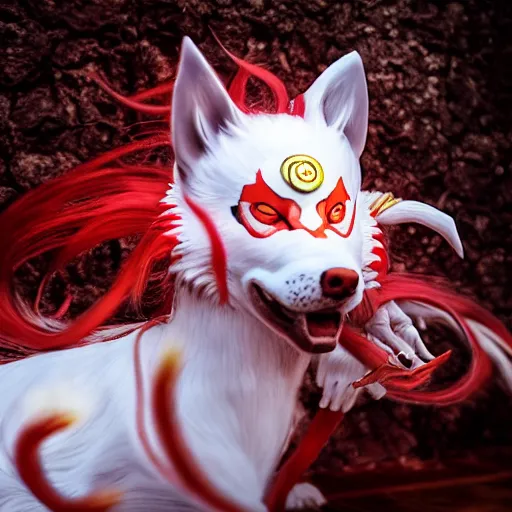 Prompt: amaterasu from okami, capcom, lifelike, nat geo photography, award - winning