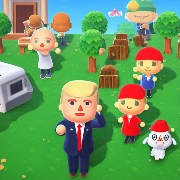 Image similar to donald trump as an animal crossing character, game screenshot