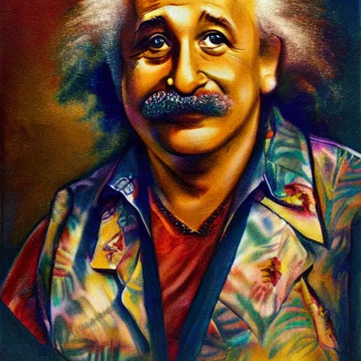 Prompt: hawaiian einstein portrait