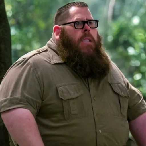 Image similar to a screen still of nick frost in jumanji.