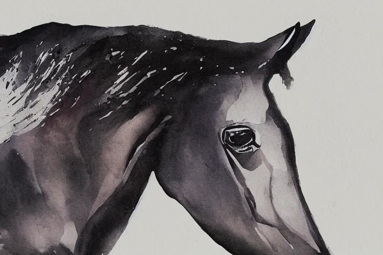 Prompt: serene horse, ink aribrush painting on white background