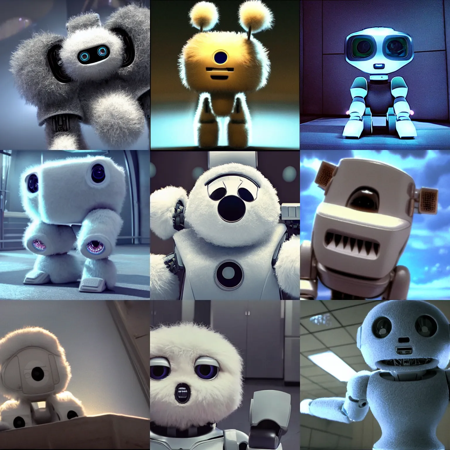 Prompt: < movie - still type = 3 d > adorable fluffy robot looks up hopefully < / movie - still >